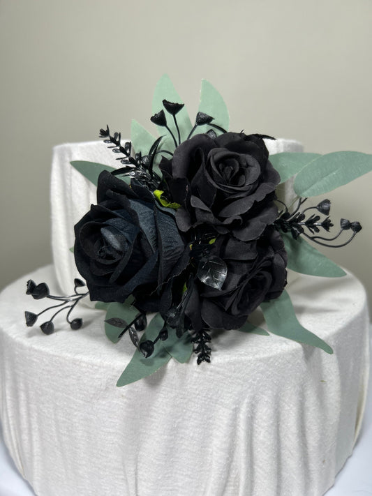 Cake Decoration Black Wedding Topper Decor Flower Cake Arrangement Sage Black Cake Decoration Black Artificial Flower Cake Decor