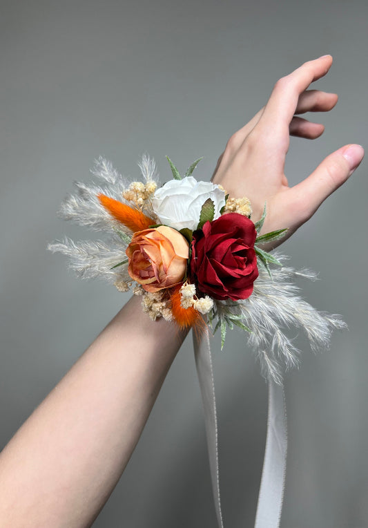 Orange Corsage Red Terracotta Wedding Wrist White Corsage Bridesmaids Corsage Rust Ivory Pampas Grass Accessories Artificial Flowers