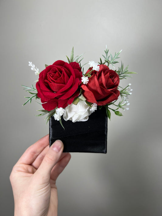 Red Pocket Boutonniere Red Groom Boutonnière Red Square Groomsmen Pocket Boutonniere Christmas Winter Corsage Decor Artificial Flowers