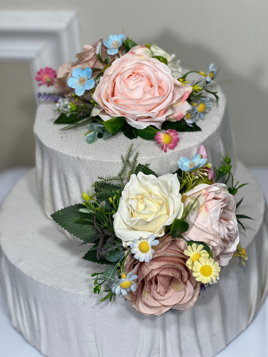 Cake Decoration Wedding Topper Decor Cake Arrangements White Wedding Dusty Rose Cake Decoration Wild Flower Blue Ivory Artificial Flowers